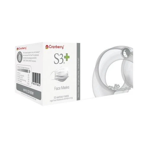Cranberry S3160W S3+ Plus Earloop Face Mask ASTM Level 3 400/Box White