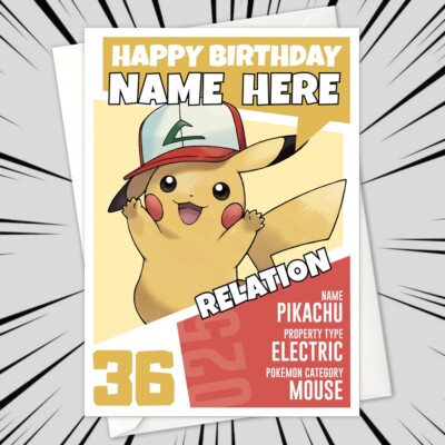 Personalised PIKACHU POKEMON Birthday Card • personalized pokémon ash anime 