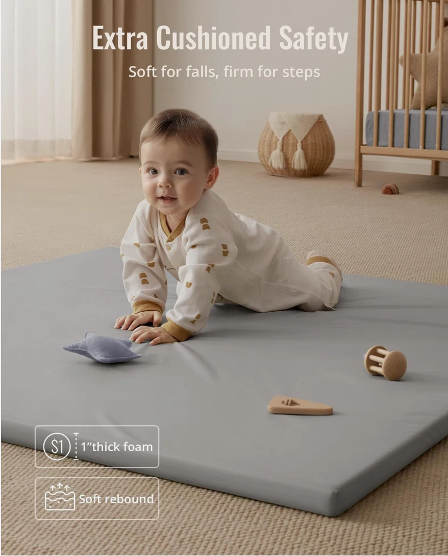 Blissful Diary Vegan Leather Baby Play Mat, 50x50 Thick Foam Cushion/Water Proof