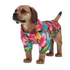 Dog Floral Hawaiian Shirt Medium Hibiscus Pink Flowers, Stocking Stuffer NWT