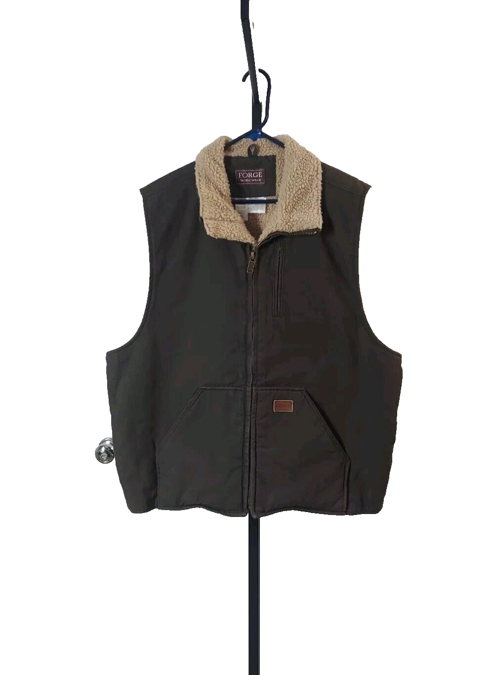 Forge Men's Sherpa Lined Fleece Greenish Charcoal Canvas Vest, Size 2XL
