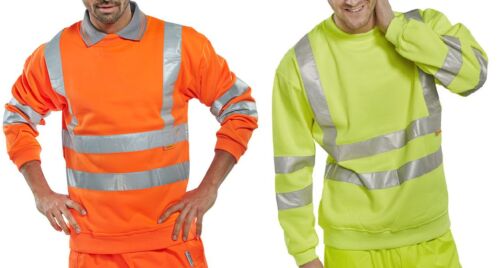 B-Seen BSSEN High Visibility Workwear Sweatshirt Jumper Top Orange or Yellow - Picture 1 of 5