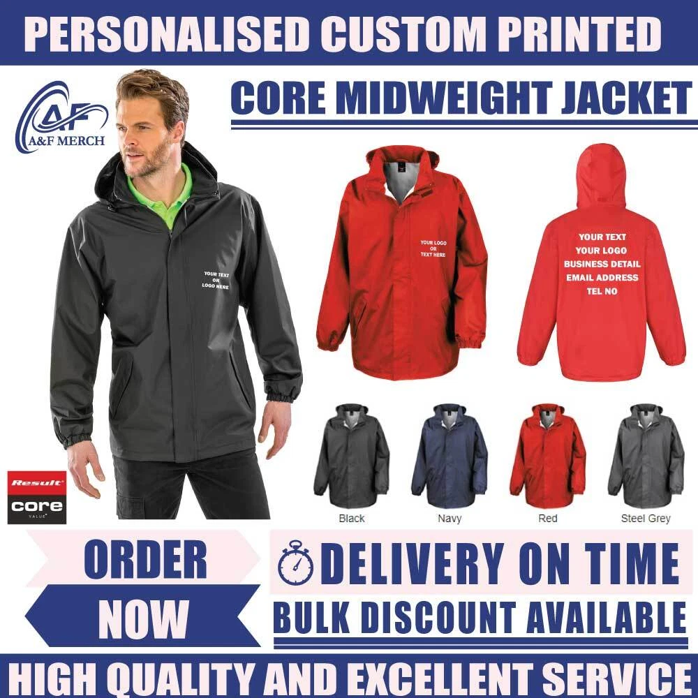 Personalised Custom Result Midweight Jacket Waterproof 2000mm Windproof R206X