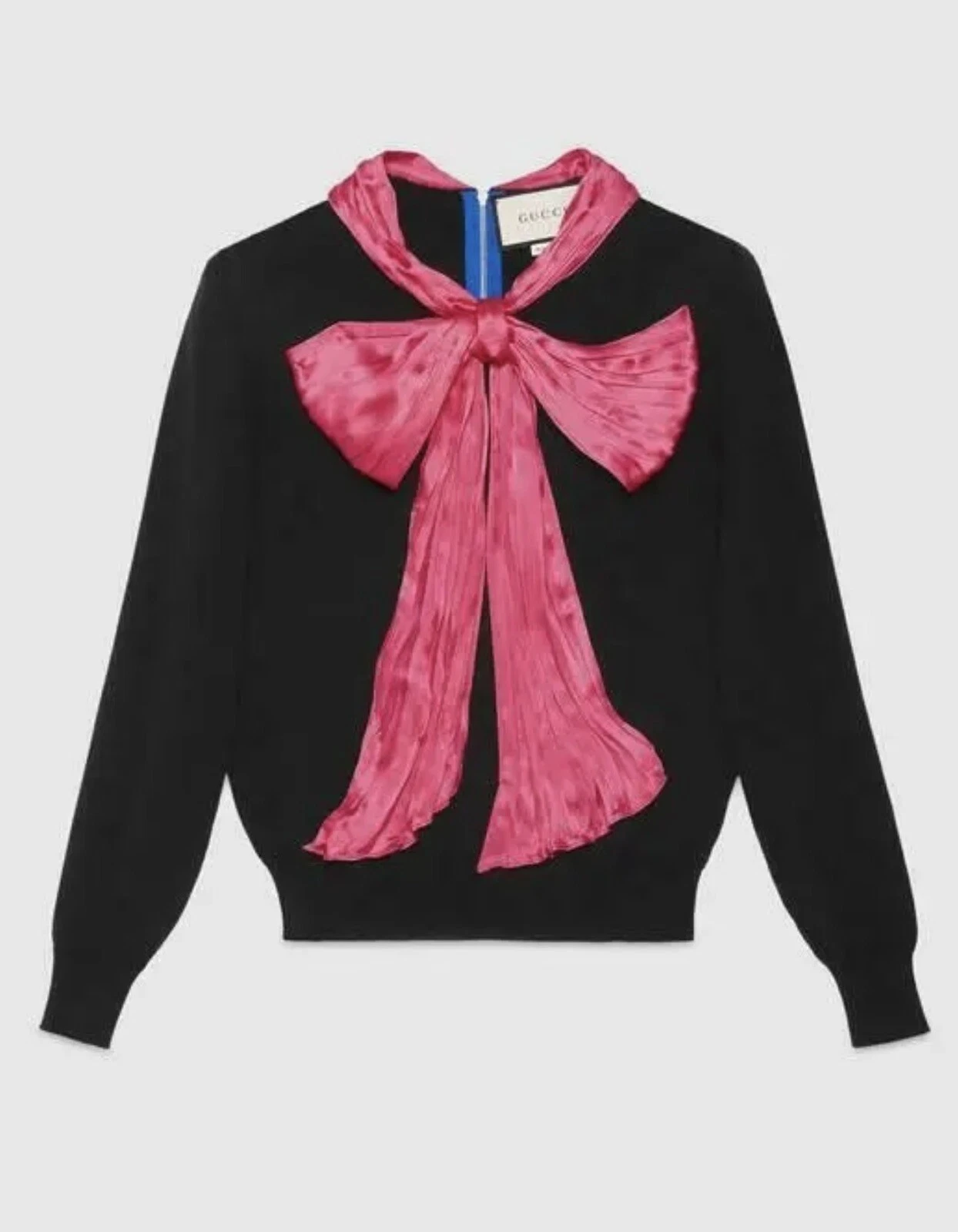 2K Nuovo Gucci 2017 Barbie Nero Rosa Lucido Fiocco Maglione 40 42 4 6 Top Jacket S M