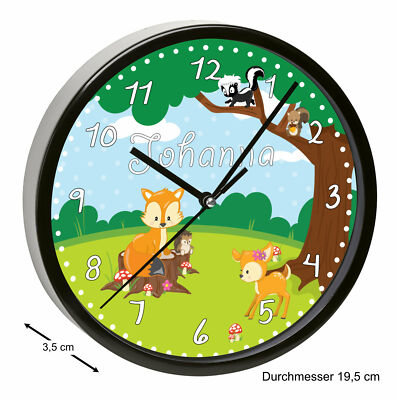 Personaliserte Kinderuhr Mit T-Rex Motiv - Schwarze Wanduhr Mit Namen
