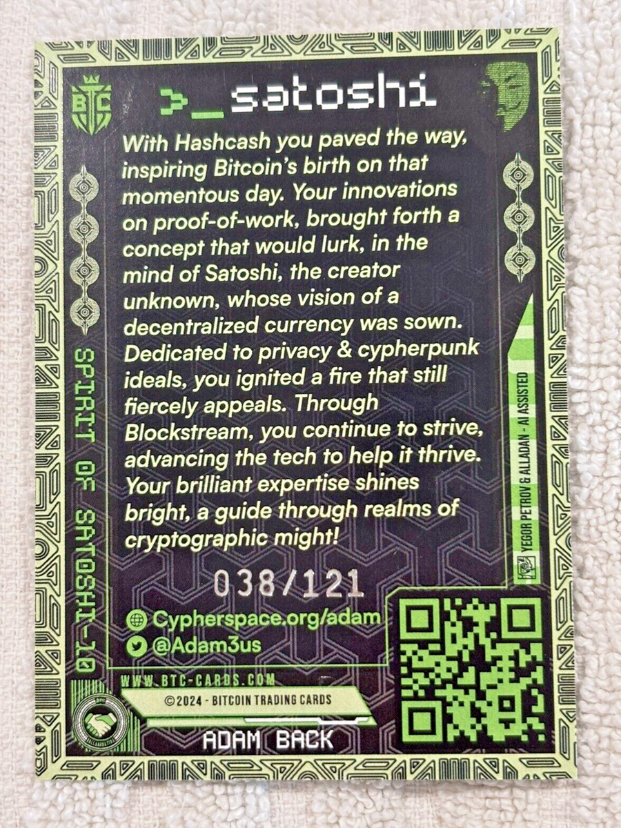 2024 Bitcoin Trading Cards, Spirit of Satoshi, SOS, Adam Back, LEGENDARY  38/121 | eBay