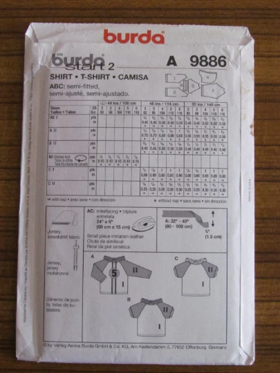 BURDA PATTERN - 9886 BOY GIRL JUMPER T-SHIRT HOODIE TOP RAGLAN SLEEVE 4-6 UNCUT - Image 2 of 2