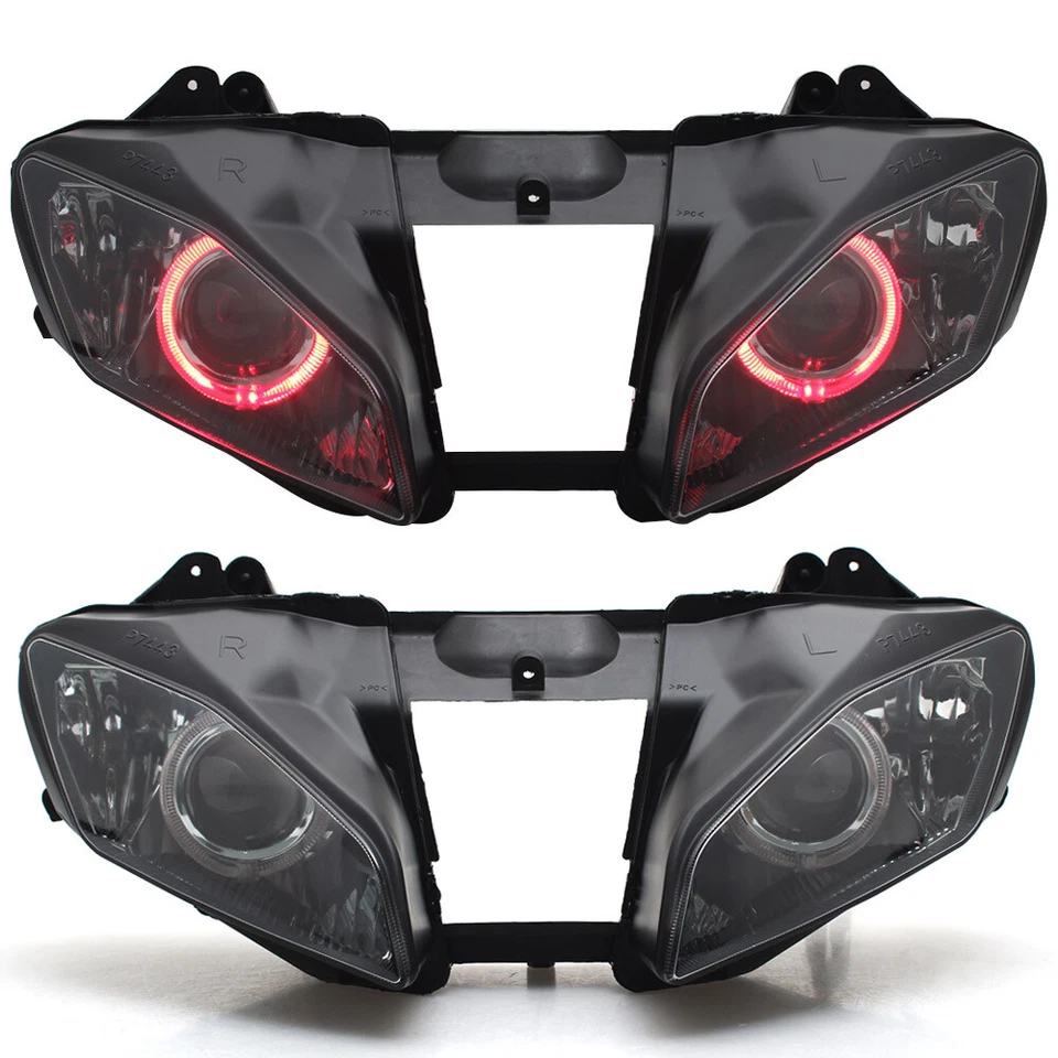 Conjunto de faros proyectores HID ojos de ángel rojos para Yamaha YZF R6 06-07 Foto 2 de 4