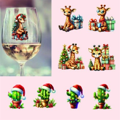 9x gemischte Weihnachtskaktus Pflanze-Giraffe-Vinyl Aufkleber-Decal-Tumbler-Weinglas