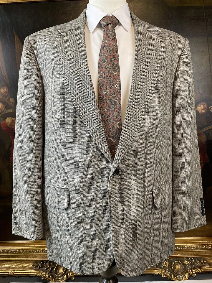 Chaqueta Blazer De Colección Oscar De La Renta 44R Seda y Lana Tweed Negro Blanco Cuadros 2Btn Foto 2 de 4