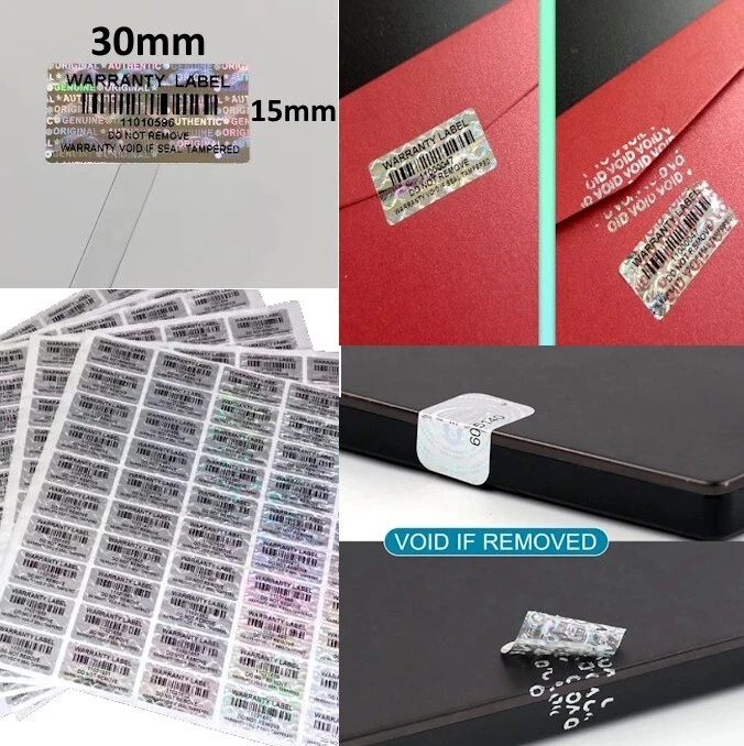 MARKENLOS 200x Hologramm Garantie Siegel Aufkleber 30x15mm Void Warranty Barcode+nummer