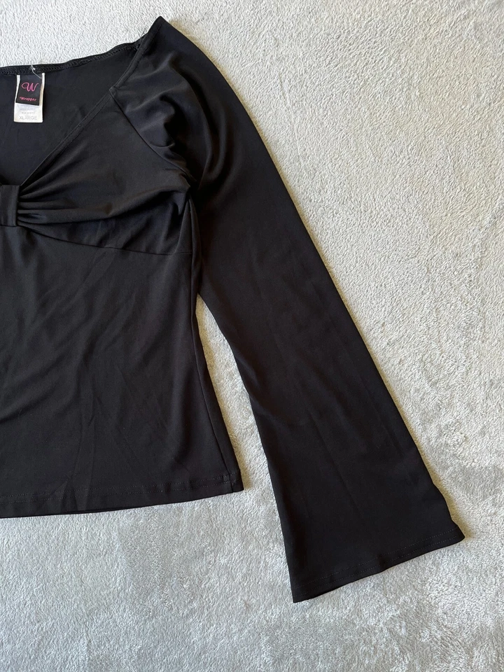 Camiseta Top Bebé Vintage Y2K Elástica Negra Manga Campana XL Whimsigoth Witchy Cyber Foto 4 de 4