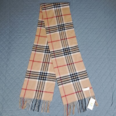 Peck & Peck 100% Cashmere Scarf Camel Brown Plaid Winter New W/ Tags *Tiny Hole