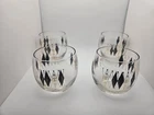Four VTG MCM Federal Black Diamond Harlequin Roly Poly Whiskey Glasses