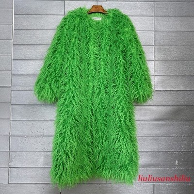 118-124cm Winter Women Mongolian Fur Tibet Sheep Fur Long Coat Faux Fur Overcoat