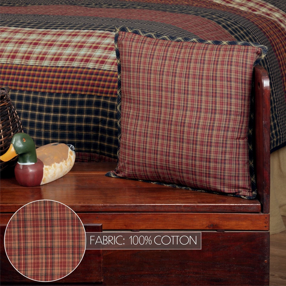 Rustic 16"x16" Pillow Red Beckham Cotton Plaid Square Bedroom Decor VHC Brands - Image 3 of 4