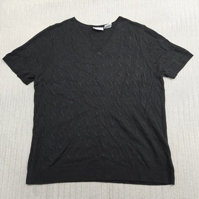 White Stag Shirt Top Womens 16W Black Cable Knit V Neck Short Sleeve Plus Soft