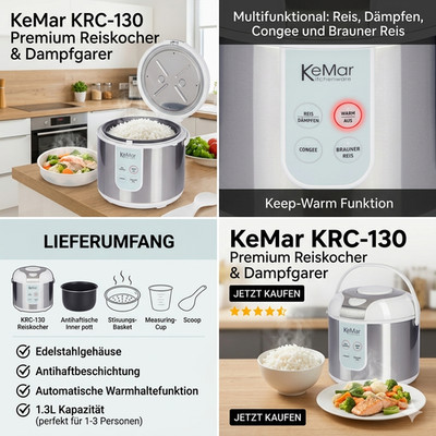 KRC-130 Reiskocher 1,8L | Dampfgarer 5-in-1 | Titan-Keramik | BPA-frei