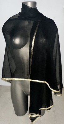 Damen Bauchtanz Chiffon Schleier schwarz mit goldfarbener Paspelierung o. Muster