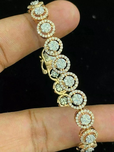 6 Ct Round Cut Lab Grown Diamond Halo Tennis Bracelet 14K Yellow Gold Over F VS1 - Picture 3 of 3