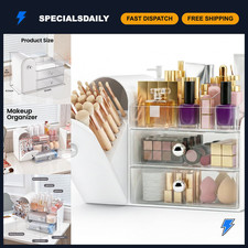 Stylish White Makeup Organizer with Brush Holder - Countertop Storage Solution