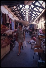 Photo:Haifa Israel 1971 Marketplace Covered Market Stalls Shoppers