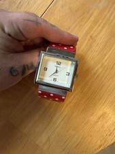 Sophie Women's Quartz Analog Rectangle Watch Red/White Polka Dot Bangle