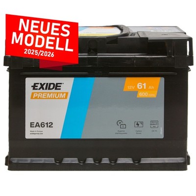 Exide Autobatterie 61AH 12V Premium Carbon Boost EA612 Neues Modell statt 60Ah