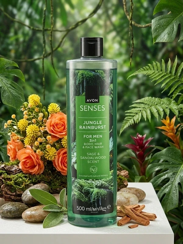 🌿 Gel Douche 3 en 1 AVON Senses - Jungle Rainburst (pluie de la jungle) 🌿 - Photo 1/1
