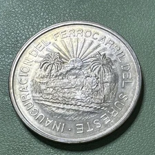 1950 Mo Mexico Southeastern Railroad .720 Silver 5 Peso Coin