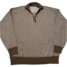 Orvis 1/4 Zip Sweater Herringbone Men  s XL Merino Wool Brown Pullover  1G38