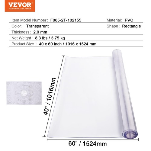 Clear Rectangular Tablecloth 40X60 Inch Pvc Protector For Home And Kitchen - Picture 7 of 11