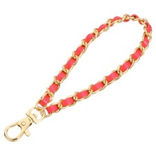 Leather Wristlet Strap 7" Hand Wrist Lanyard Bag Key Chain Gold Red