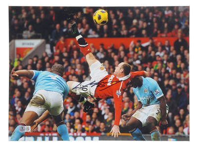 Wayne Rooney Signed Manchester Utd Soccer Print Size 16  x 12  with Beckett COA