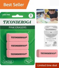 3 Count Soft Pink Wedge Erasers - Non-Toxic  Beveled for Precision Use