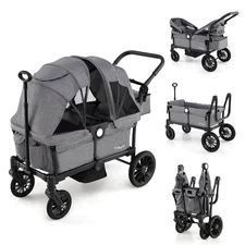 Wagon Stroller for 2 Kids Push Pull Double Stroller with Adjustable Handle