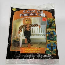 Vtg Halloween 6 Foot Tall Pumpkin Man Leaf Bag Lawn Decoration 1997 SunHill New