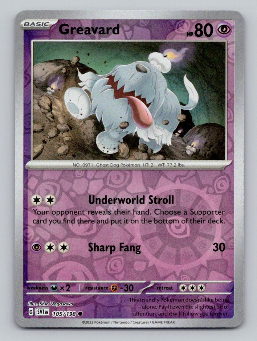 Reverse Holo Greavard 105/198 Common Scarlet & Violet Pokemon