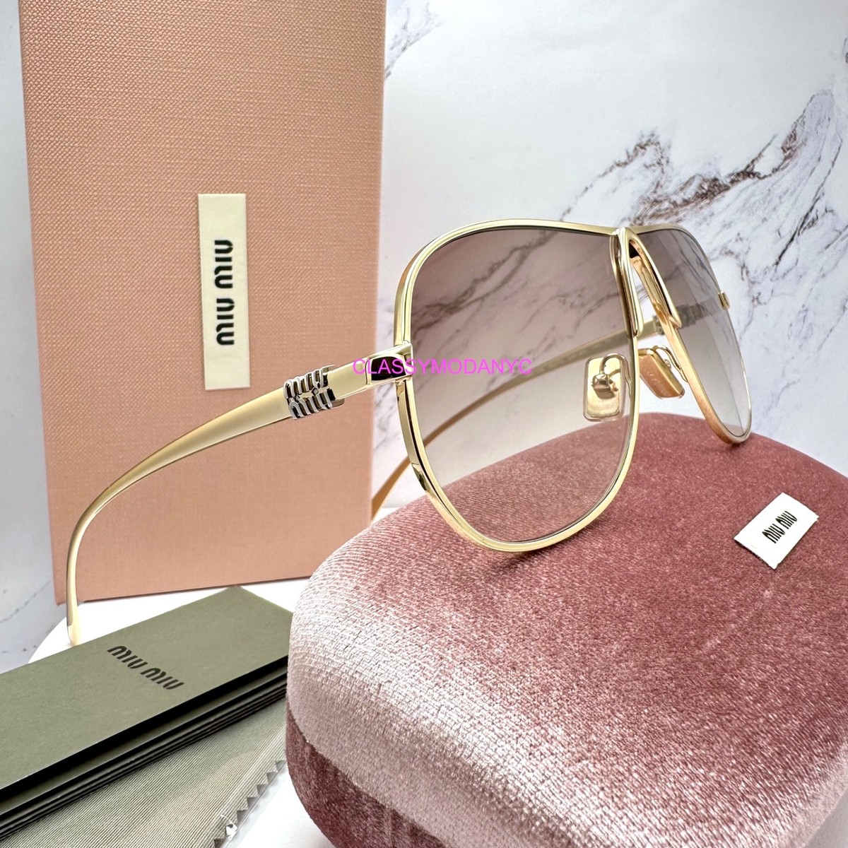 MIU MIU New Sunglasses MU A56S 5AK90L Gold Metal Gradient 