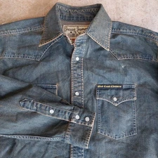 West Coast Choppers Shacket Mens M Denim Pearl Snap Jesse James Work Wear Biker