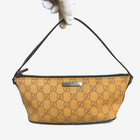 Gucci 07198 Gg Canvas Mini Handbag Accessory Pouch Brown Leather Trim Used