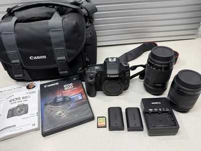 Canon EOS 80D Digital SLR Camera Kit W/ 2 Lens, 128g Card, Batteries- EXCELLENT