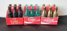 COCA COLA Miniature Bottles 70's Brown / Gold /Green 6 pack Carrier lot of 3 