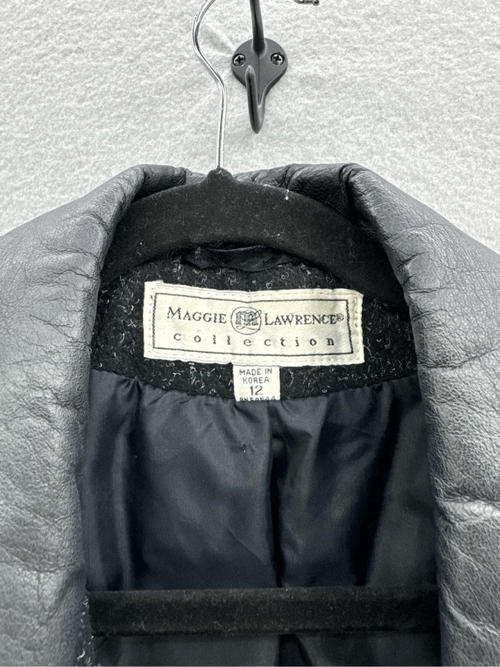 Vintage 80s Maggie Lawrence Wool Blend Leather Accented Overcoat Size 12 - Image 3 of 4