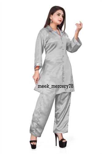 Satin Code Set Pant + Shirt Button Down Shirt Fashionable Regular Size S135 - Picture 204 of 252