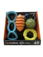 Max Fusion Dog Toys Made with Nike Grind, 4 Pack, Tough Durable Fetch Tug Play