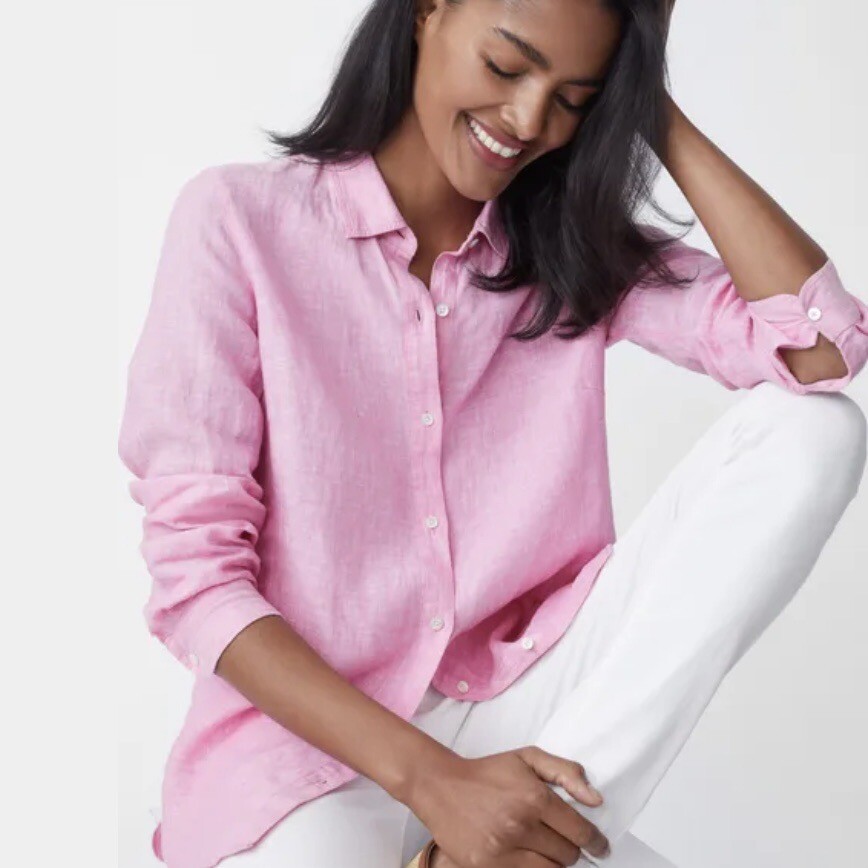 J. McLaughlin Pink Peony 100% Linen Britt Button Down Top Shirt Women Size Small