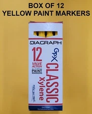 NEW Box of 12 Diagraph GP-X Classic Industrial Xylene Paint Pen Markers - Yellow