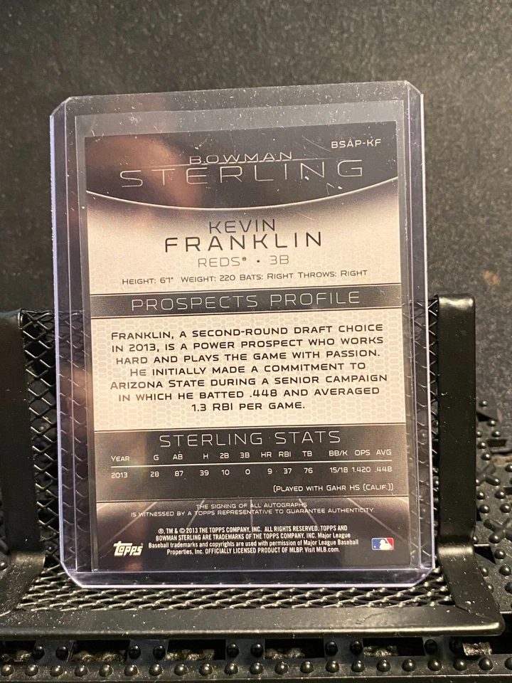 Kevin Franklin 2013 Bowman Sterling Prospect Auto - Reds  - Image 2 of 2