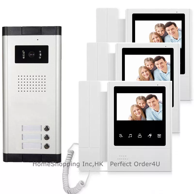 Apartment 3 Unit Wired Video Door Phone Intercom System Video
